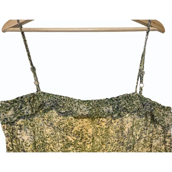J Crew Floral Green & Cream Sleeveless Silk Dress Size 8 Adjustable Straps - Picture 6 of 12